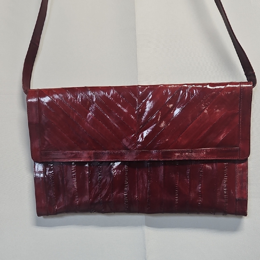 Bermans Elegant Burgundy Eel Skin Shoulder Bag